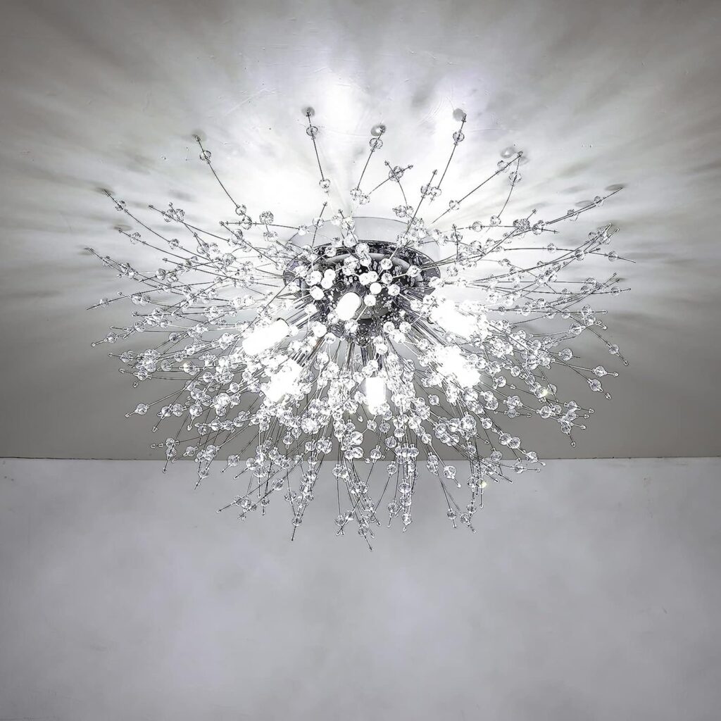 Crystal Flush Mount Ceiling Light, Modern Sputnik Firework Close To Ceiling Lamp, LED Ceiling Light